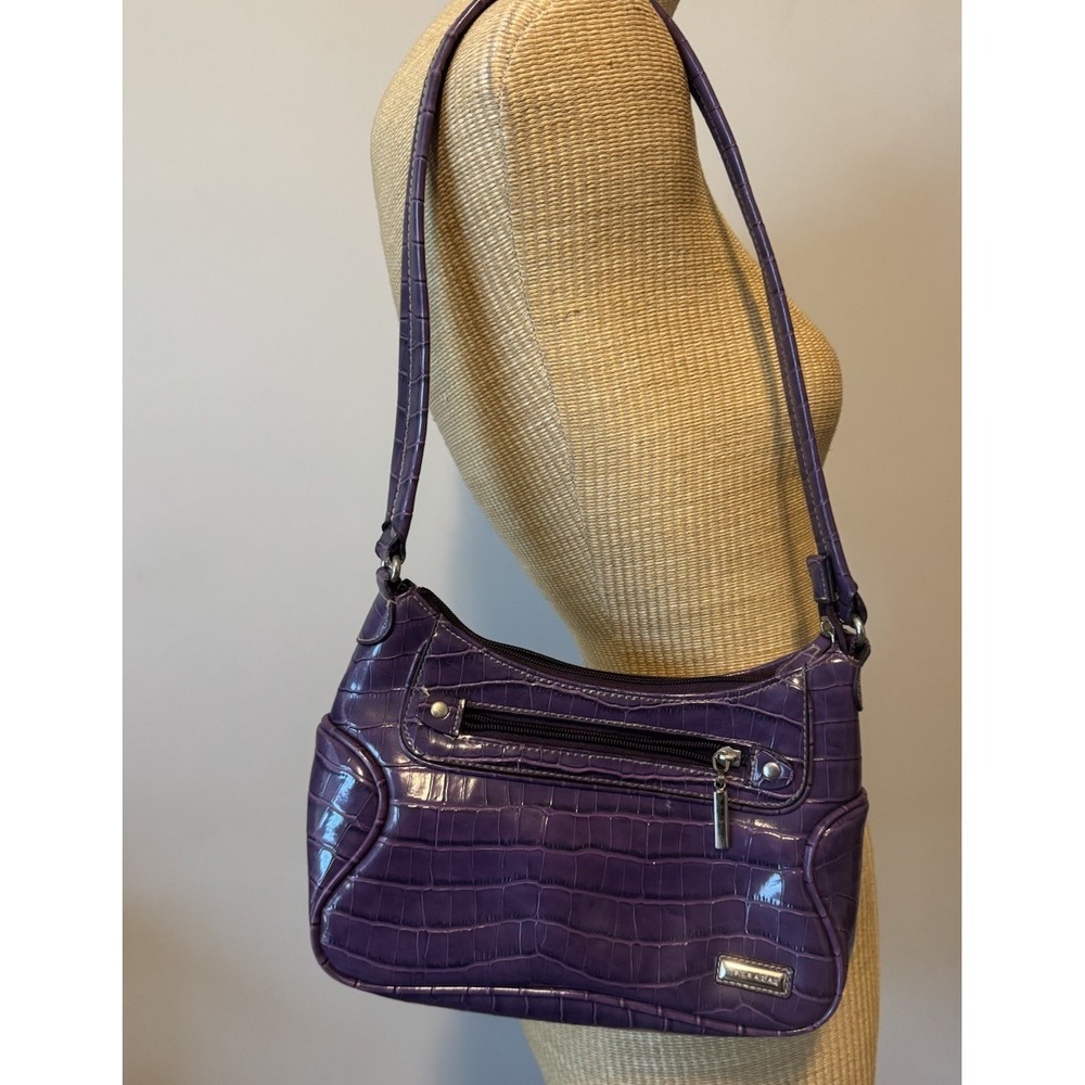 Y2K Faux Croc Purple Shoulder Bag Strada Purse Handbag W/ Wallet 00s Whimsy‎